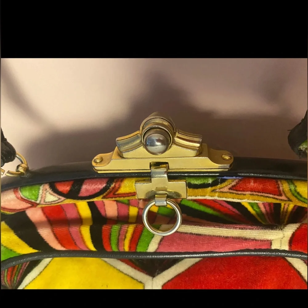 EMILIO PUCCI By Jana Vintage 60's Velvet Handbag‎ Satchel Psychedelic Mod